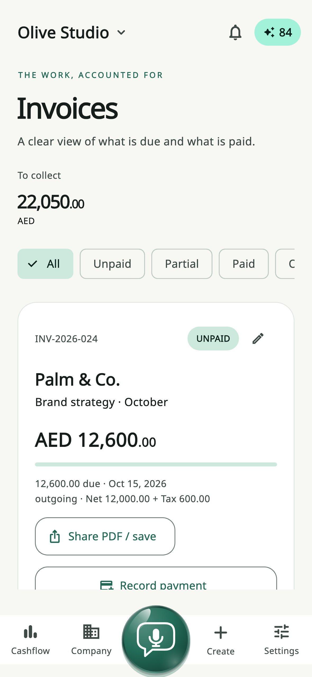 Screenshot of the InvoiceLM iOS application